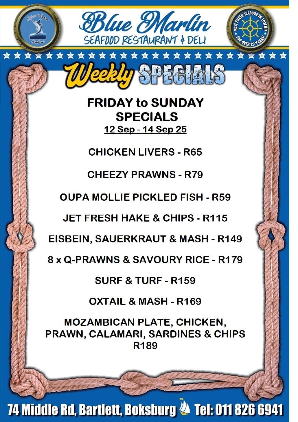 Blue Marlin Seafood Restaurant Boksburg Special Offers